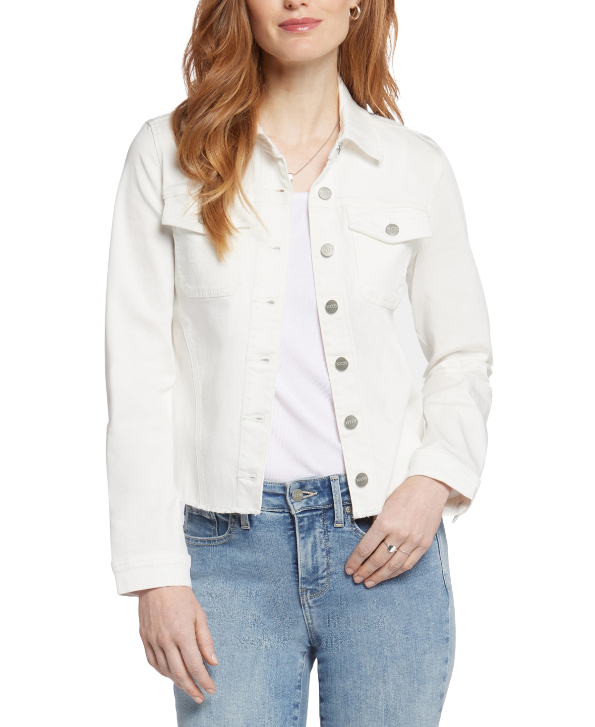 Nydj Fray Hem Denim Jacket In Optic White