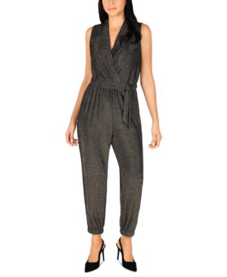 Sandra Darren Women s Sleeveless Surplice Neck Glitter Knit Jumpsuit Macy s