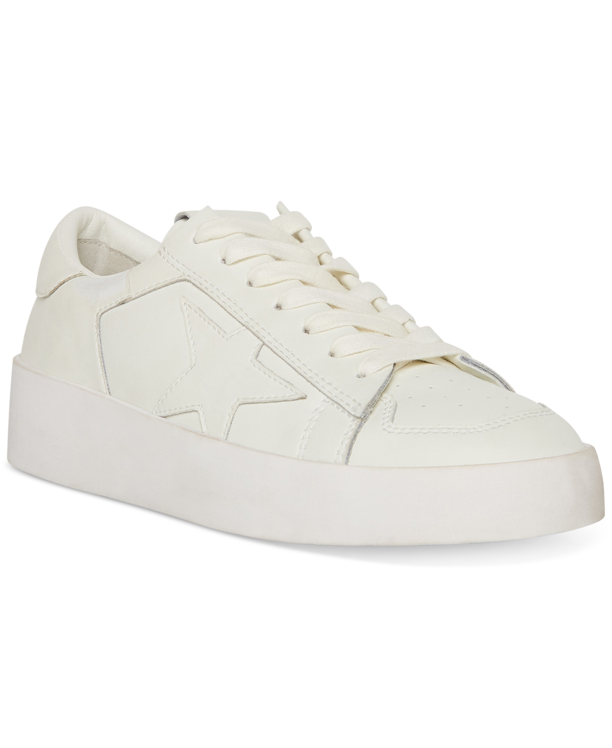 Steve Madden Women's Perona Distressed Lace-up Star Sneakers In White/white