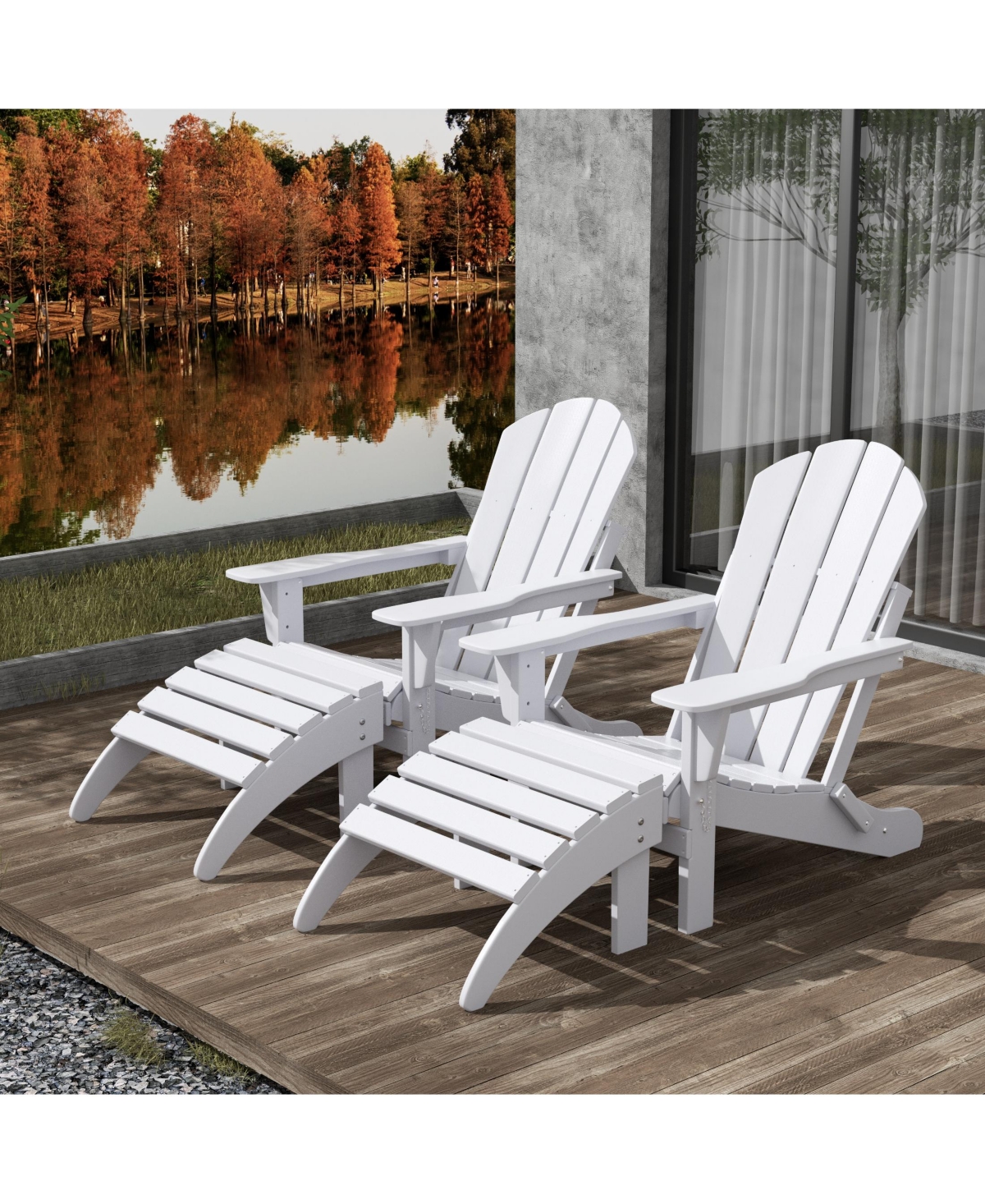 WestinTrends 4 Piece Set Classic Folding Adirondack Chair With Footrest Ottoman