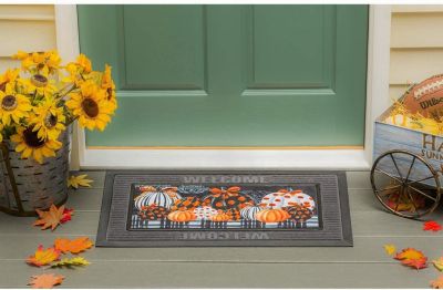 Elegant Pattern Pumpkins Set of 2 Garden Flag and Sassafras Doormat Bundle Set