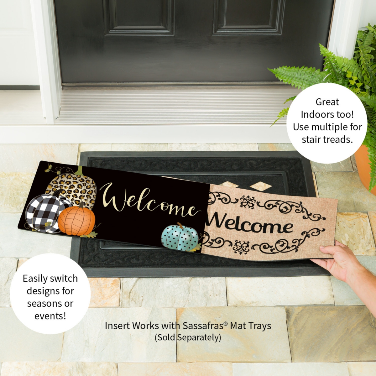Evergreen Mixed Print Pumpkins Sassafras Indoor Outdoor Switch Doormat 10"x1'10" Black