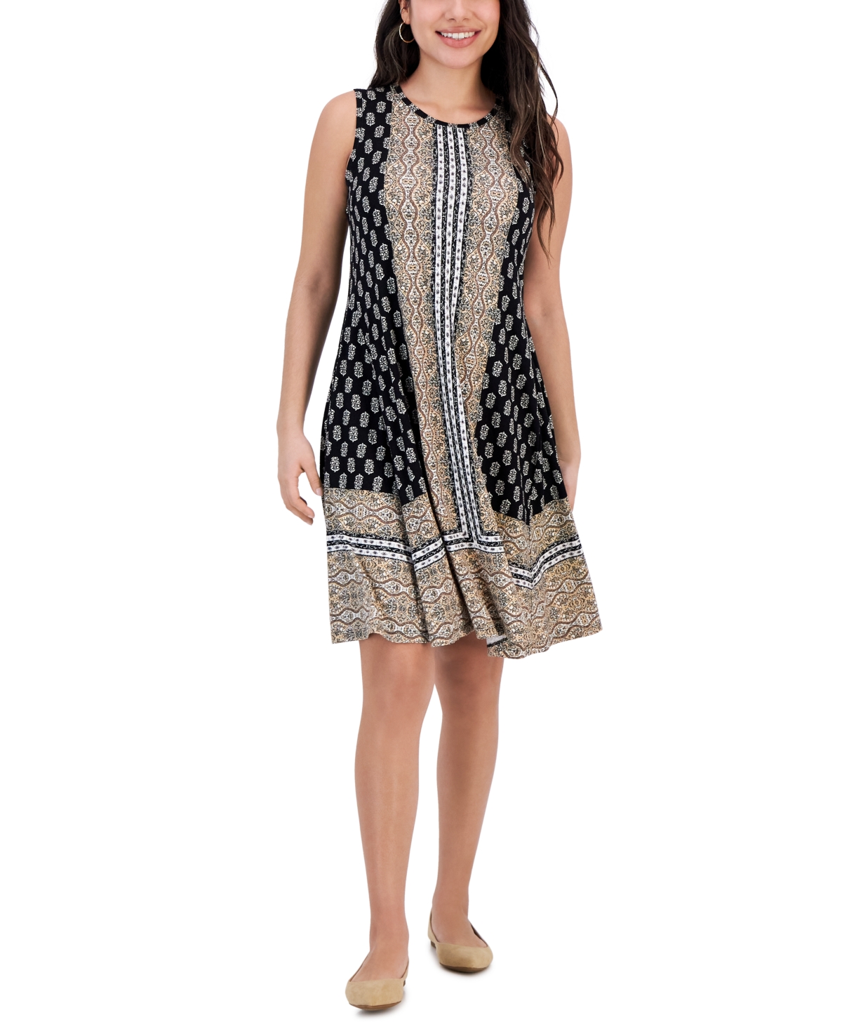 Style & Co Petite Sleeveless Flip-flop Dress, Created For Macy's In Desert Black