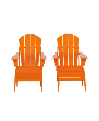 4 Piece Set Classic Folding Adirondack Chair With Footrest Ottoman