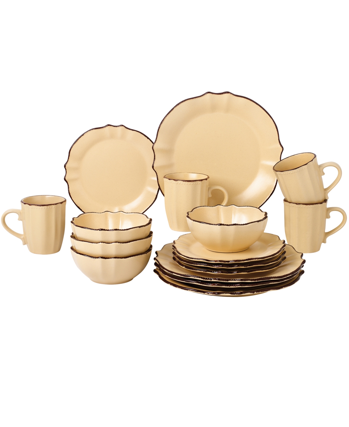 Lorren Home Trends Scalloped Edge 16 Piece Service For 4 Dinnerware Set In Yellow