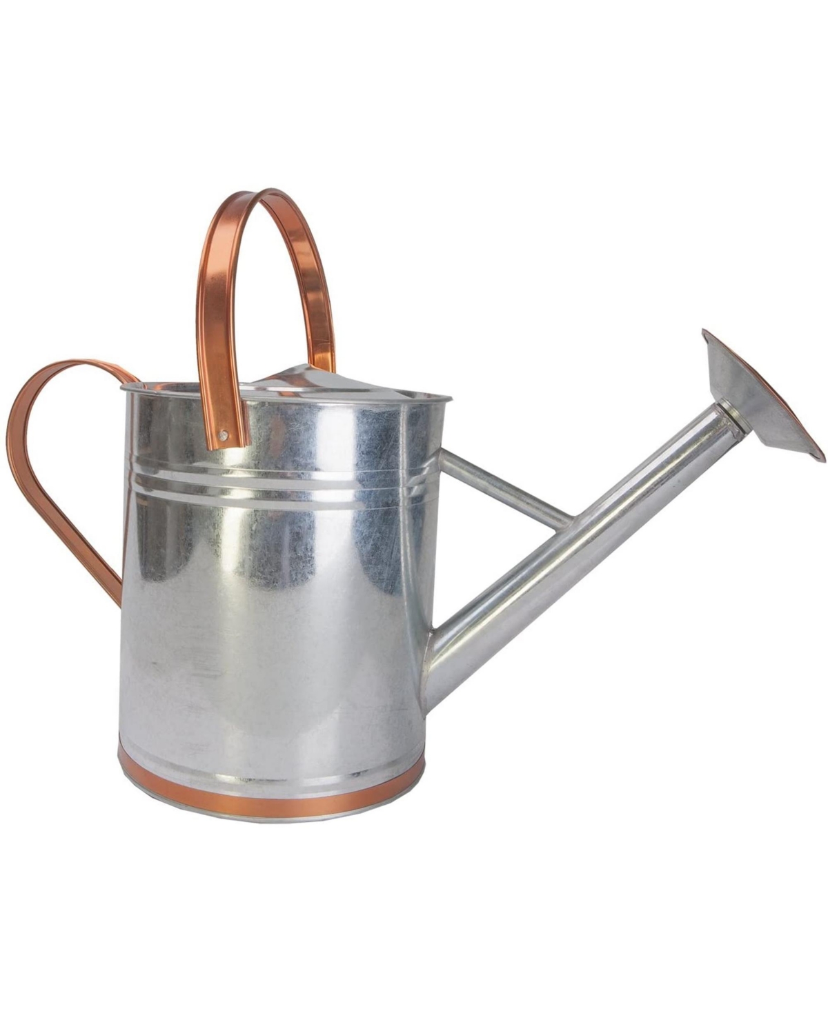 Metal Watering Can, Galvanized Silver/Copper Accents, 2 Gal - Brown