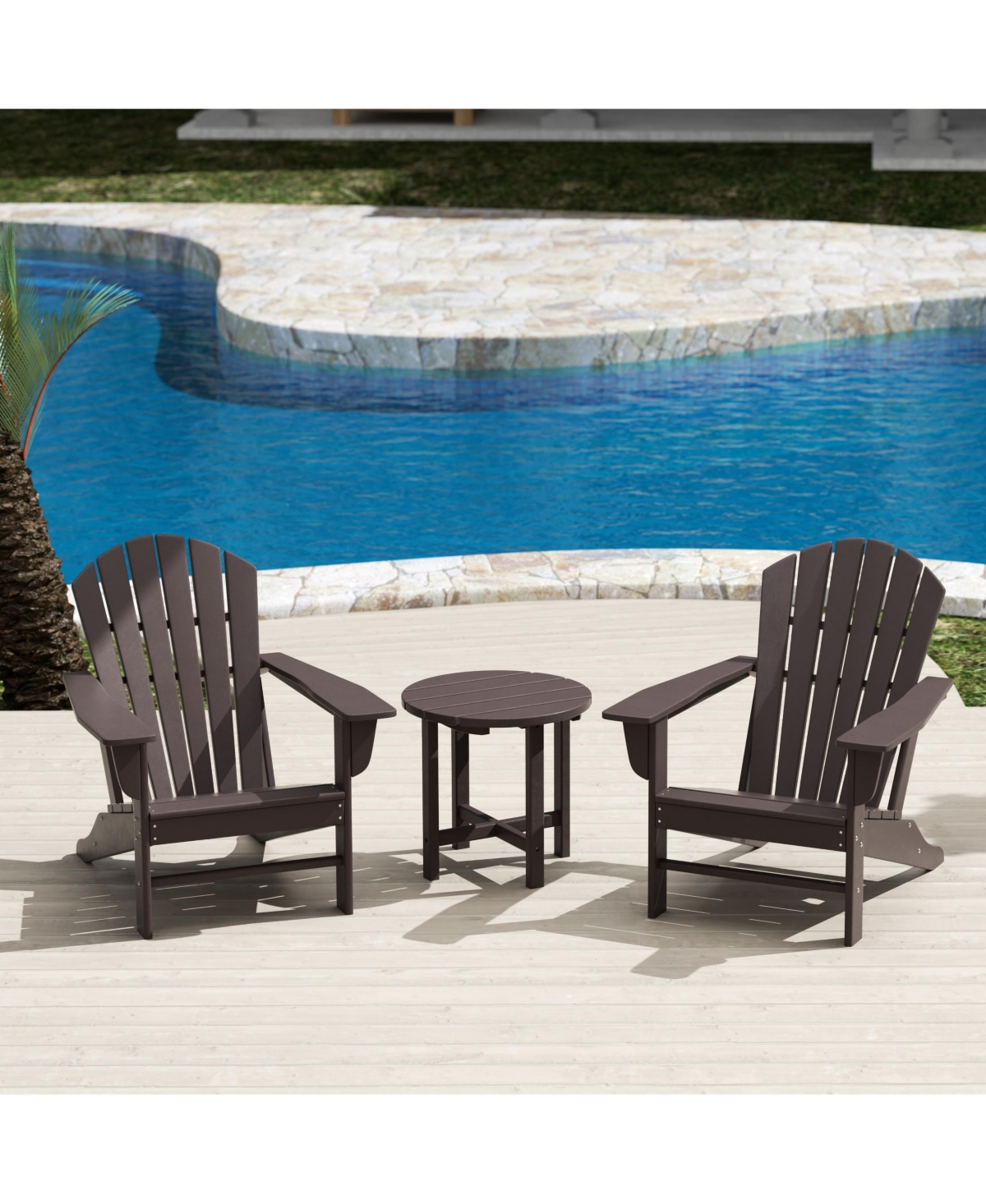 WestinTrends 3-Piece Patio Adirondack Chairs with Round Side Table Set