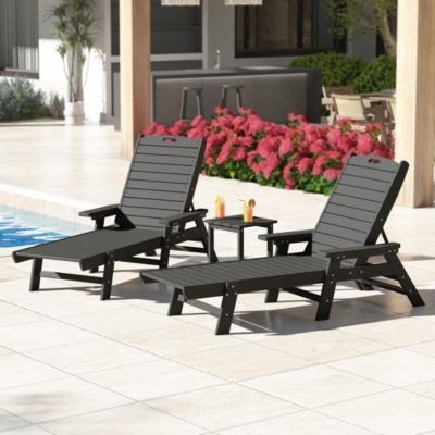 3 Pieces Set Poly Adirondack Outdoor Chaise Lounges with Side Table