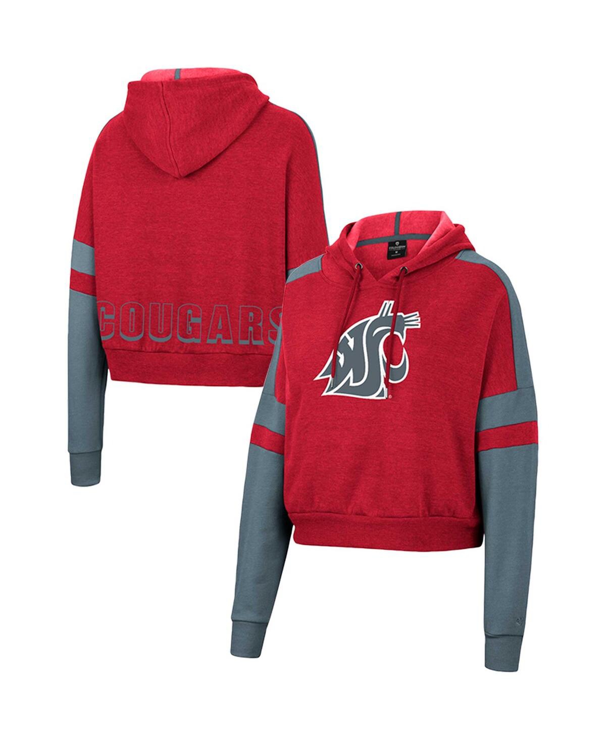 Women's Colosseum Crimson Washington State Cougars Throwback Stripe Arch Logo Cropped Pullover Hoodie - Crimson