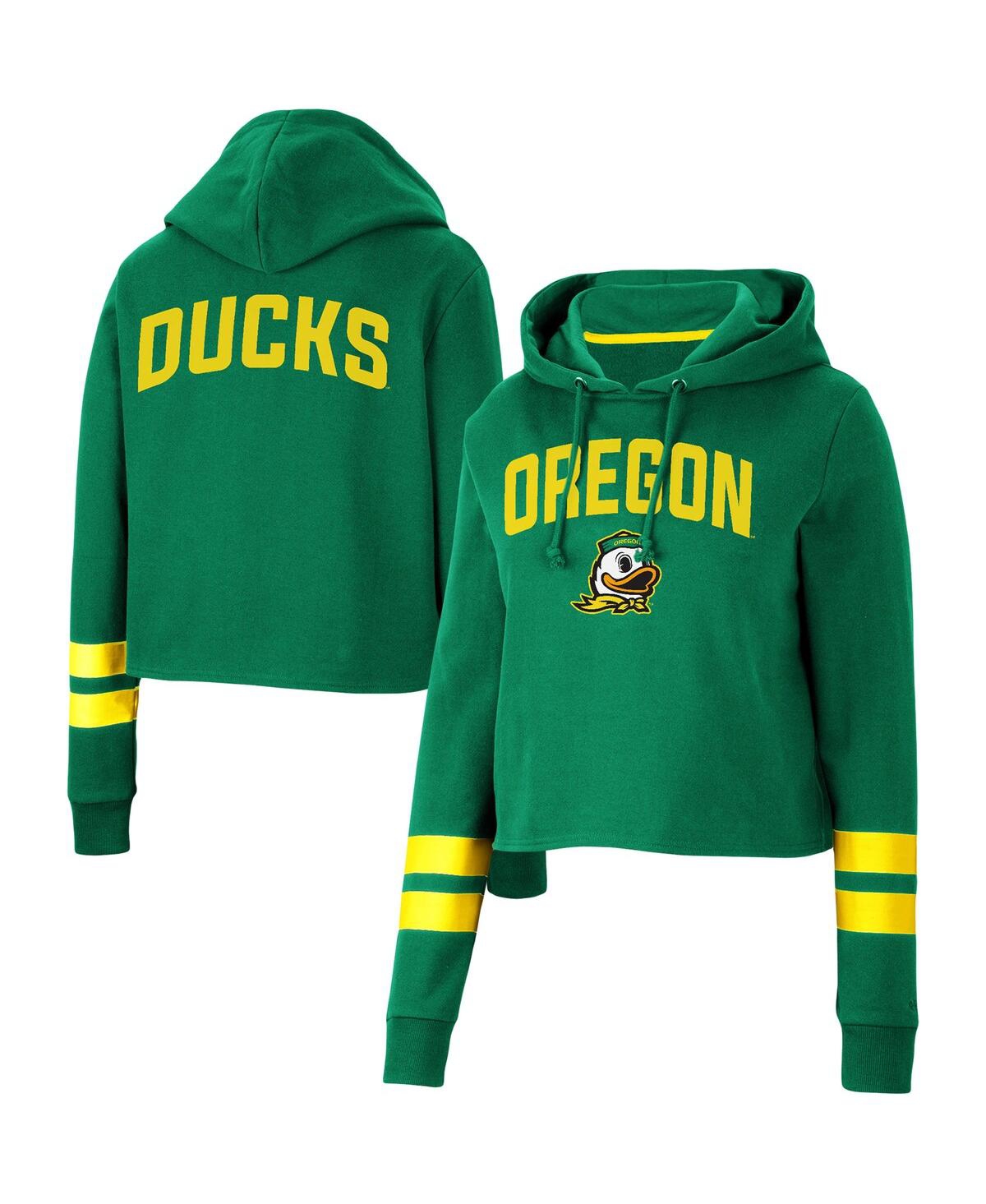 Colosseum Women's  Green Oregon Ducks Throwback Stripe Cropped Pullover Hoodie