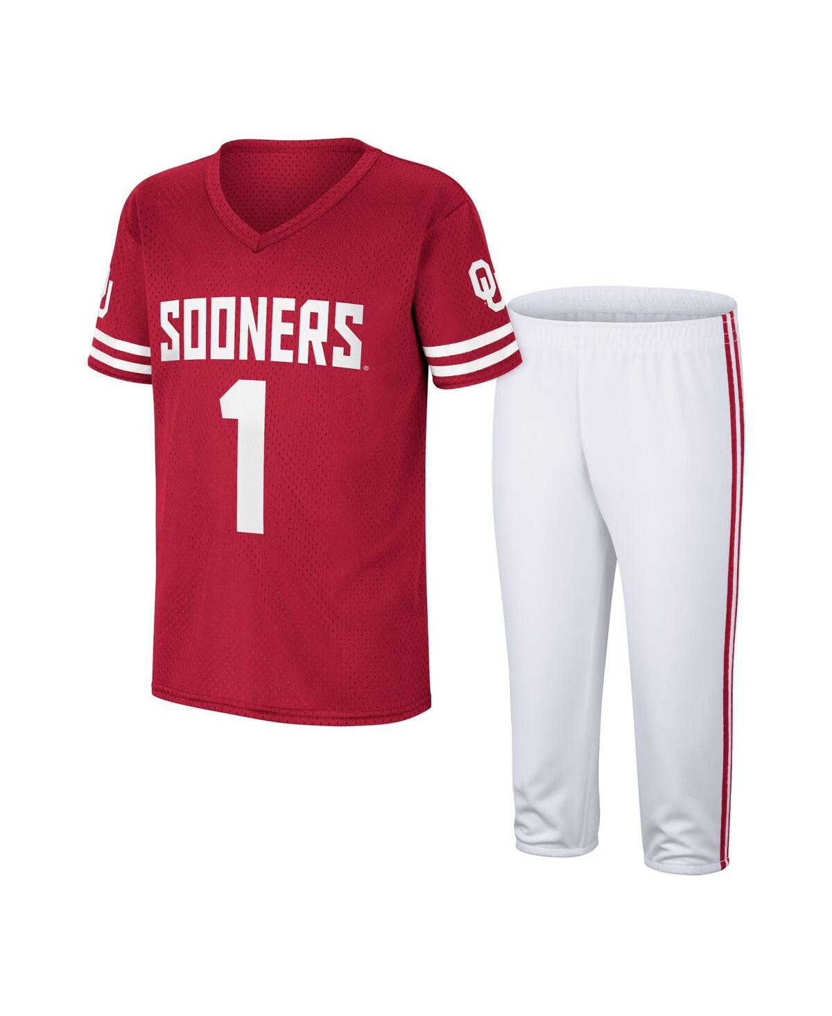 Colosseum Kids' Big Boys  Crimson, White Alabama Crimson Tide Football T-shirt And Pants Set In Crimson,white