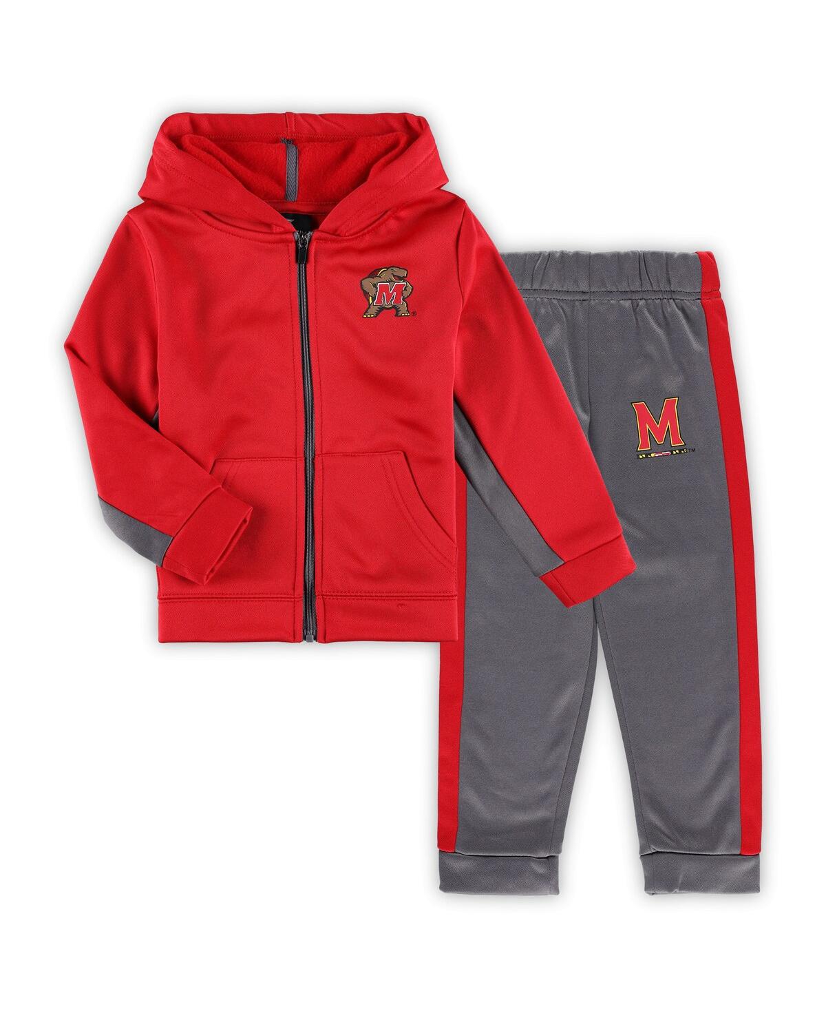 COLOSSEUM TODDLER BOYS COLOSSEUM RED, GRAY MARYLAND TERRAPINS SHARK FULL-ZIP HOODIE JACKET AND PANTS SET