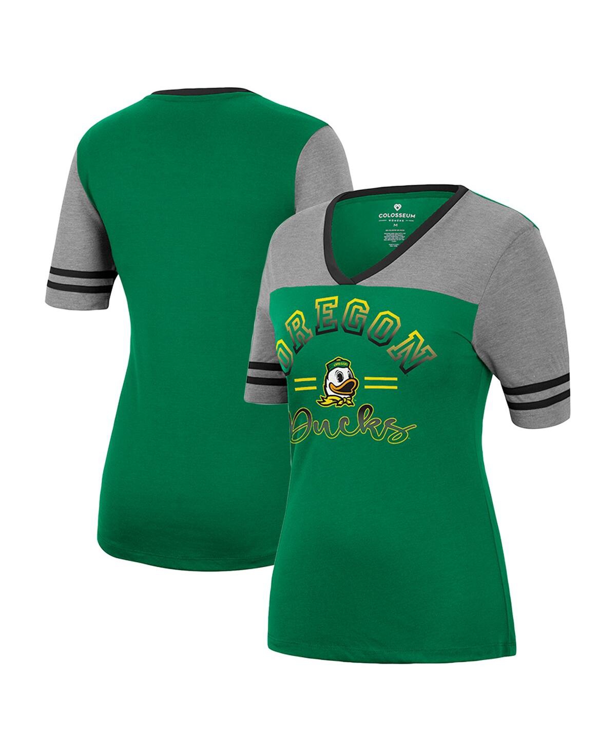 Colosseum Women's  Green, Heathered Gray Oregon Ducks There You Are V-neck T-shirt In Green,heathered Gray