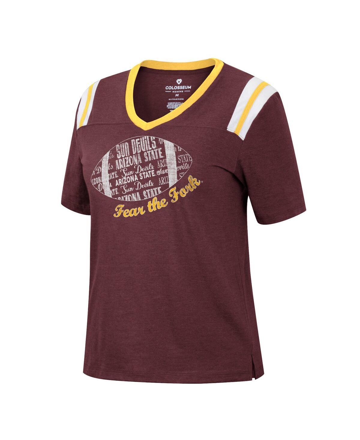 Shop Colosseum Women's  Heathered Maroon Arizona State Sun Devils 15 Min Early Football V-neck T-shirt