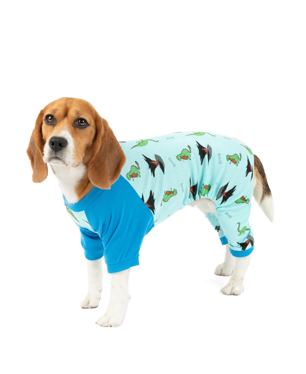 Leveret Dog Cotton Pajama Dinosaur Blue
