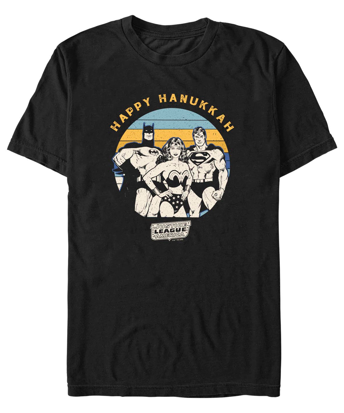 Fifth Sun Men's Justice League Retro Hanukkah Short Sleeves T-shirt In Black