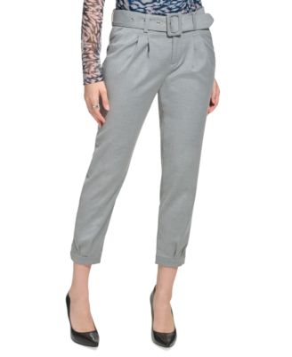 DKNY Women's Belted Essex Ankle Plaid Pant Gray Size 10 Petite