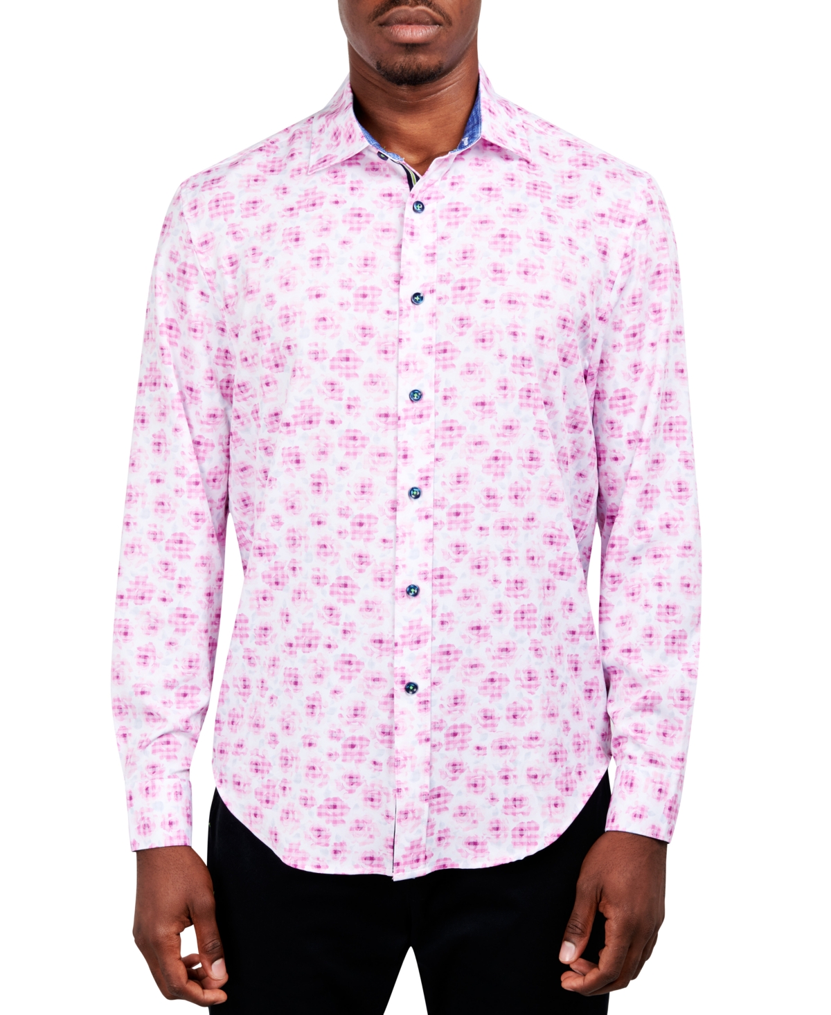 Men's Slim-Fit Performance Stretch Floral Long-Sleeve Button-Down Shirt - Pink