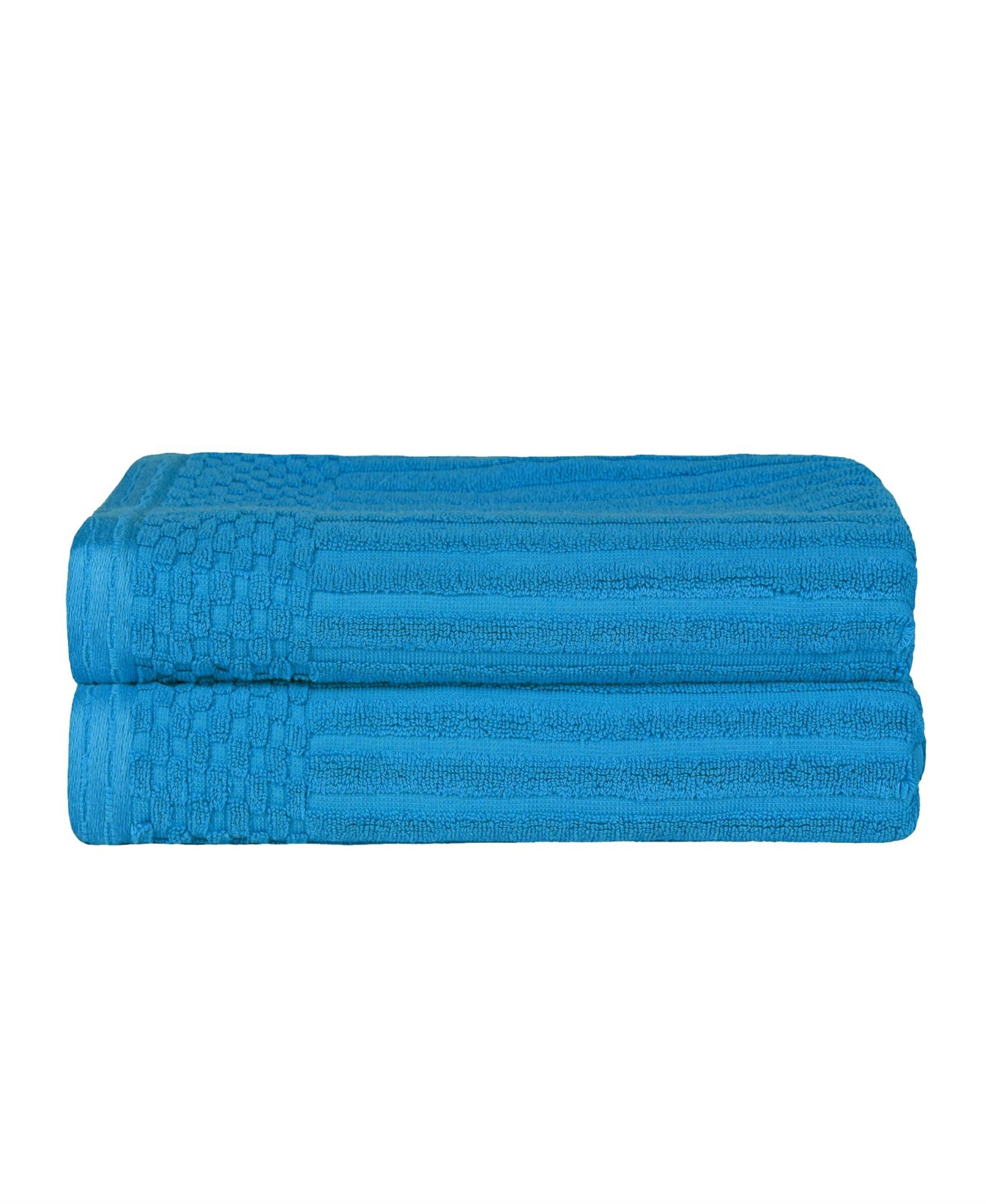 Superior Soho Checkered Border Cotton 2 Piece Bath Towel Set, 54" X 27" In Azure