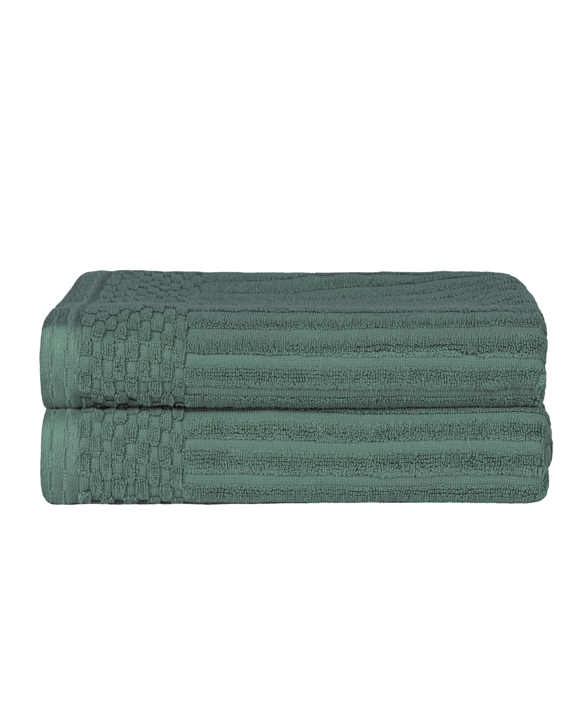Superior Soho Checkered Border Cotton 2 Piece Bath Towel Set, 54" X 27" In Basil