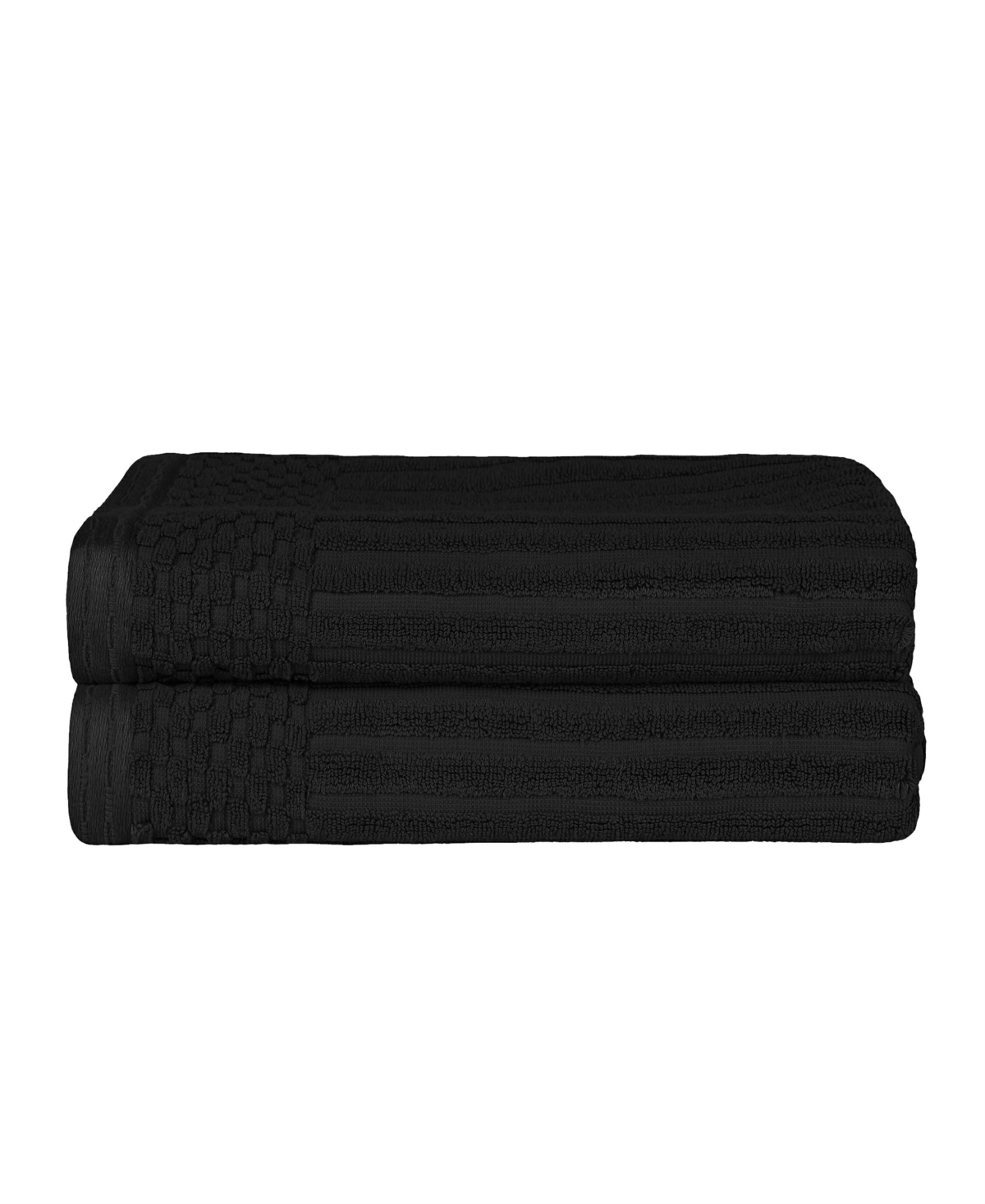 Superior Soho Checkered Border Cotton 2 Piece Bath Towel Set, 54" X 27" In Black