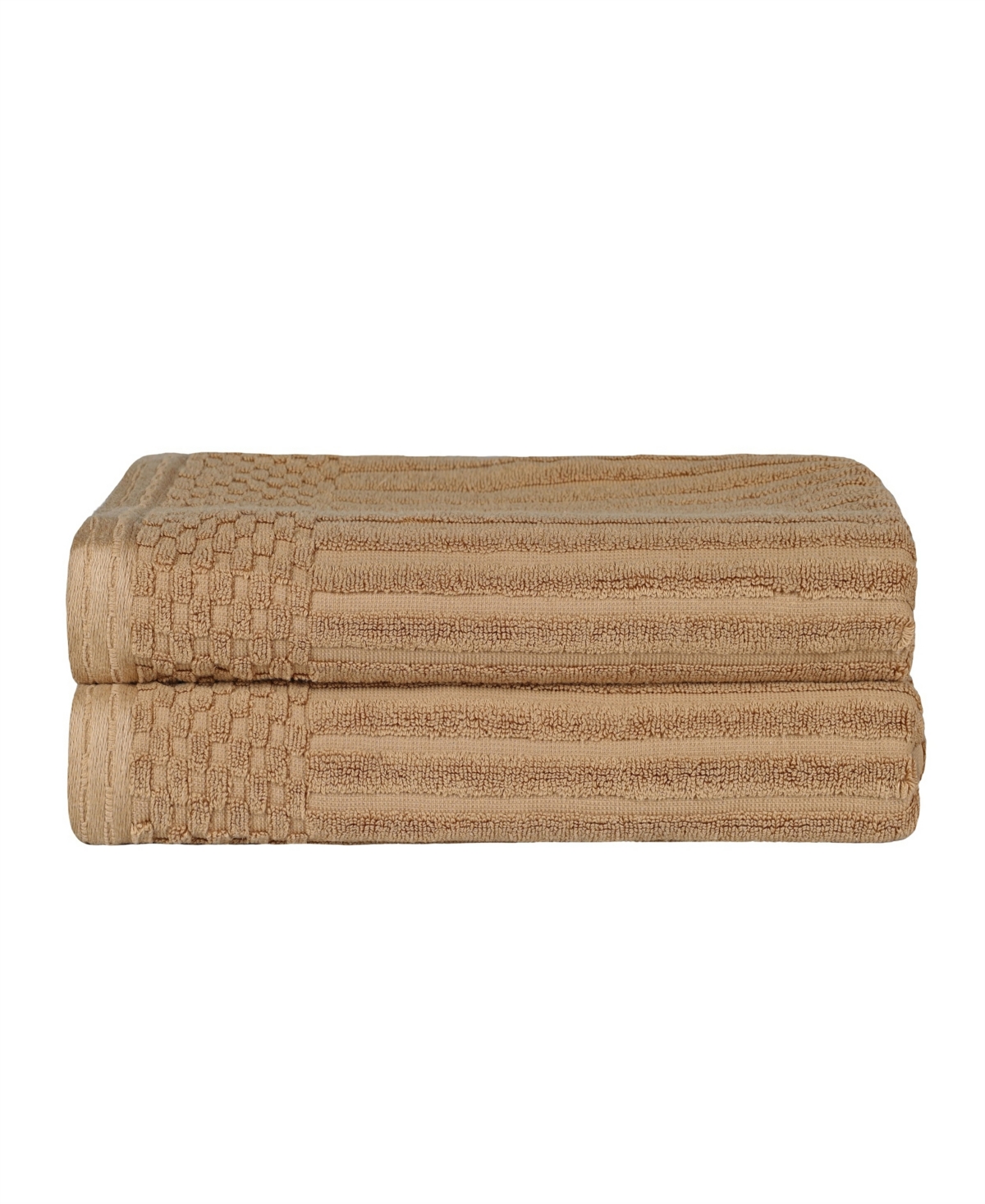 Superior Soho Checkered Border Cotton 2 Piece Bath Towel Set, 54" X 27" In Coffee