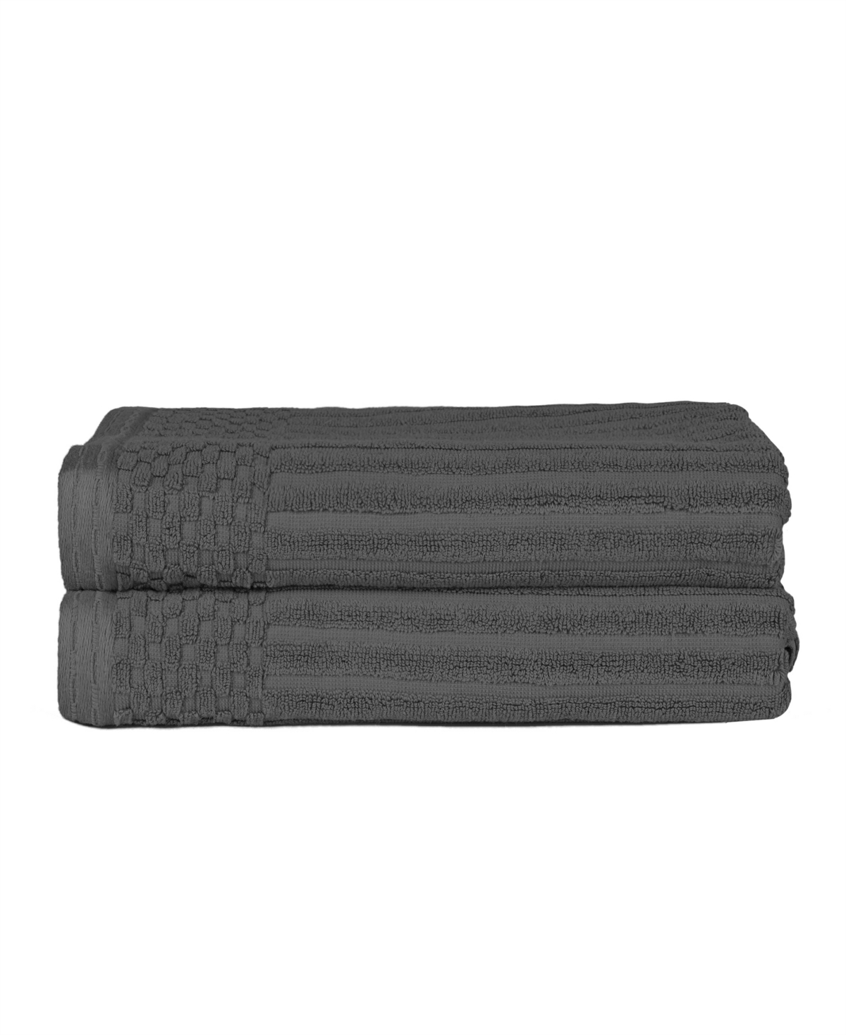 Superior Soho Checkered Border Cotton 2 Piece Bath Towel Set, 54" X 27" In Charcoal