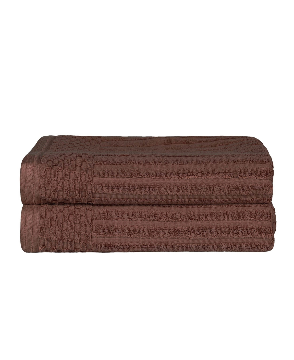 Superior Soho Checkered Border Cotton 2 Piece Bath Towel Set, 54" X 27" In Java