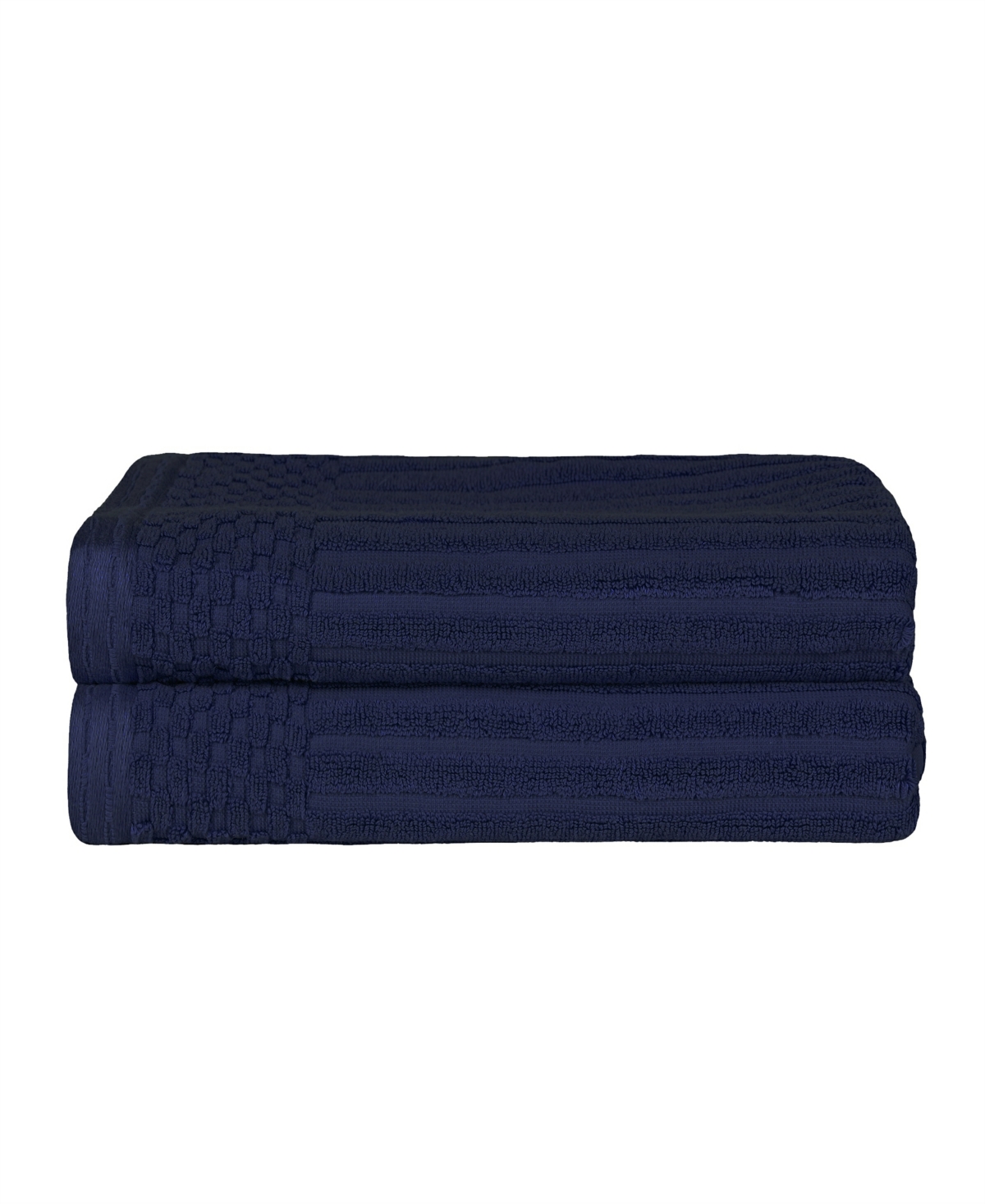 Superior Soho Checkered Border Cotton 2 Piece Bath Towel Set, 54" X 27" In Navy Blue