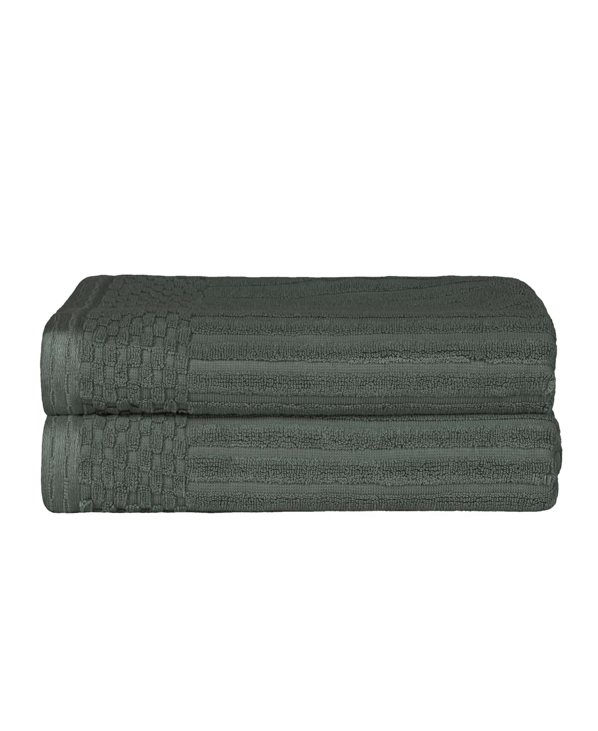 Superior Soho Checkered Border Cotton 2 Piece Bath Towel Set, 54" X 27" In Pine