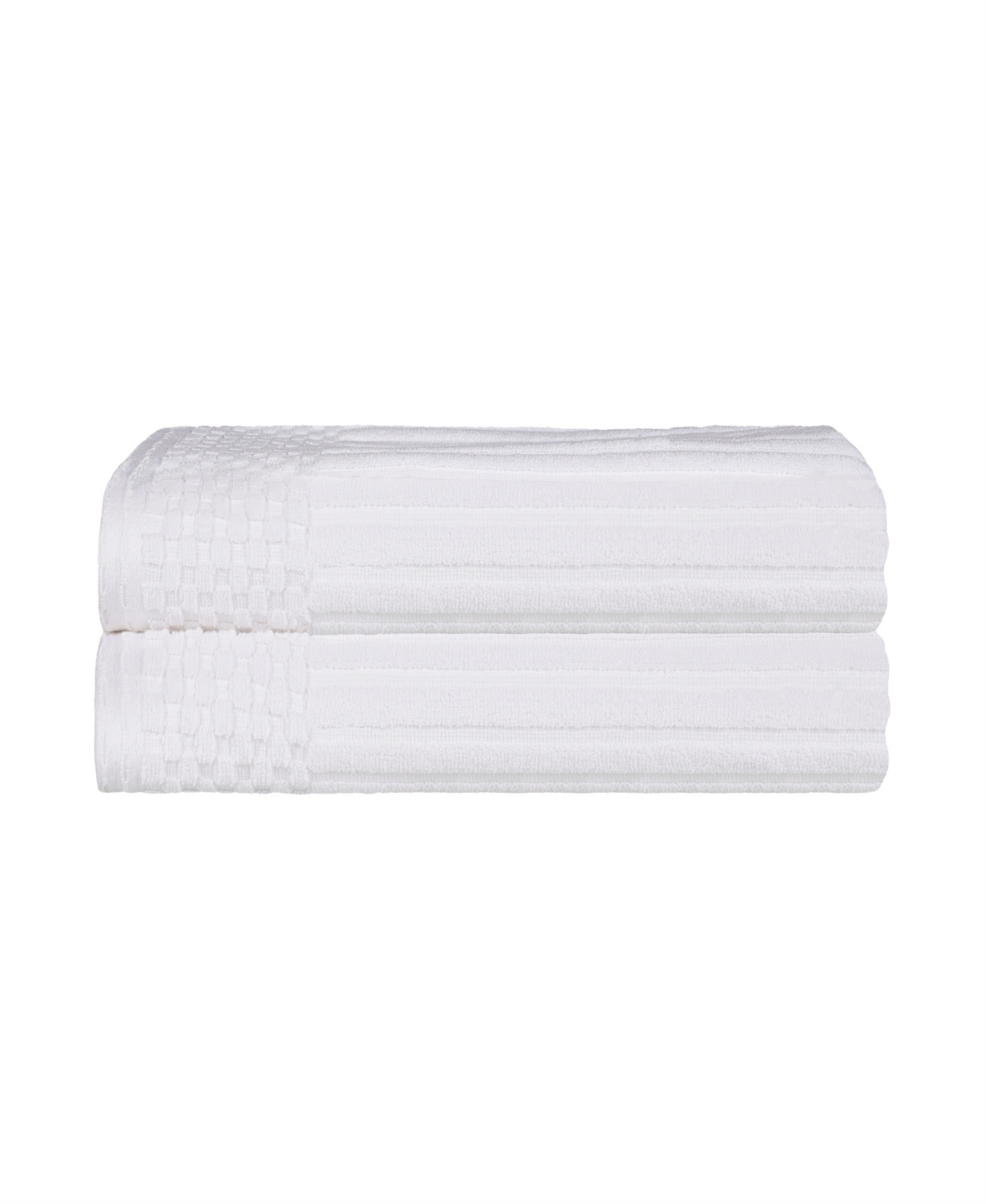 Superior Soho Checkered Border Cotton 2 Piece Bath Towel Set, 54" X 27" In White