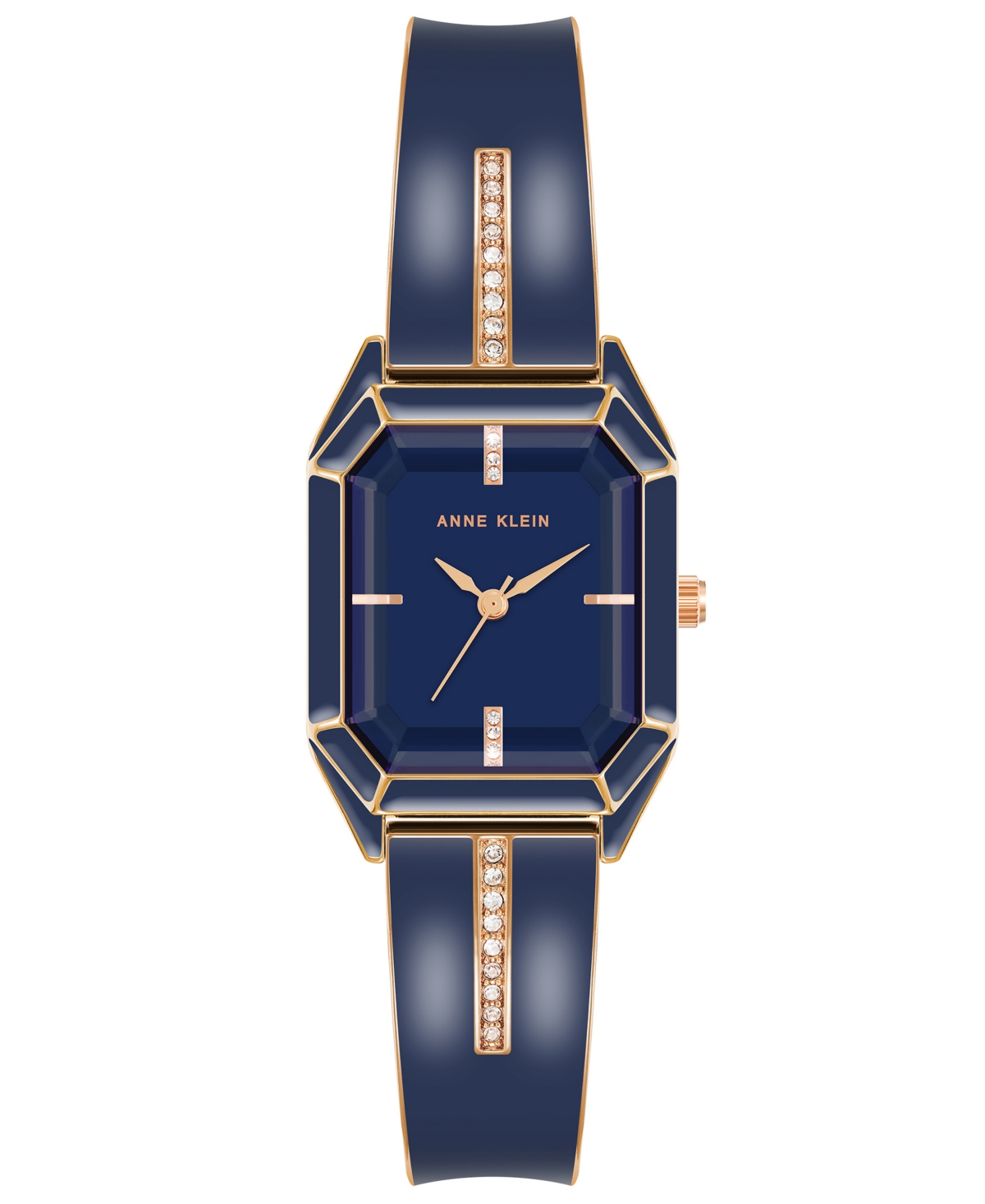 Anne Klein Women's Rose Gold-tone Alloy With Navy Enamel Bangle Watch 32mm In Rose Gold-tone,navy
