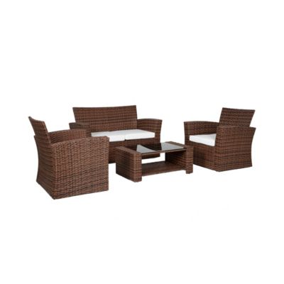 4 Piece Outdoor Wicker Rattan Conversation Sofa set with Coffee table