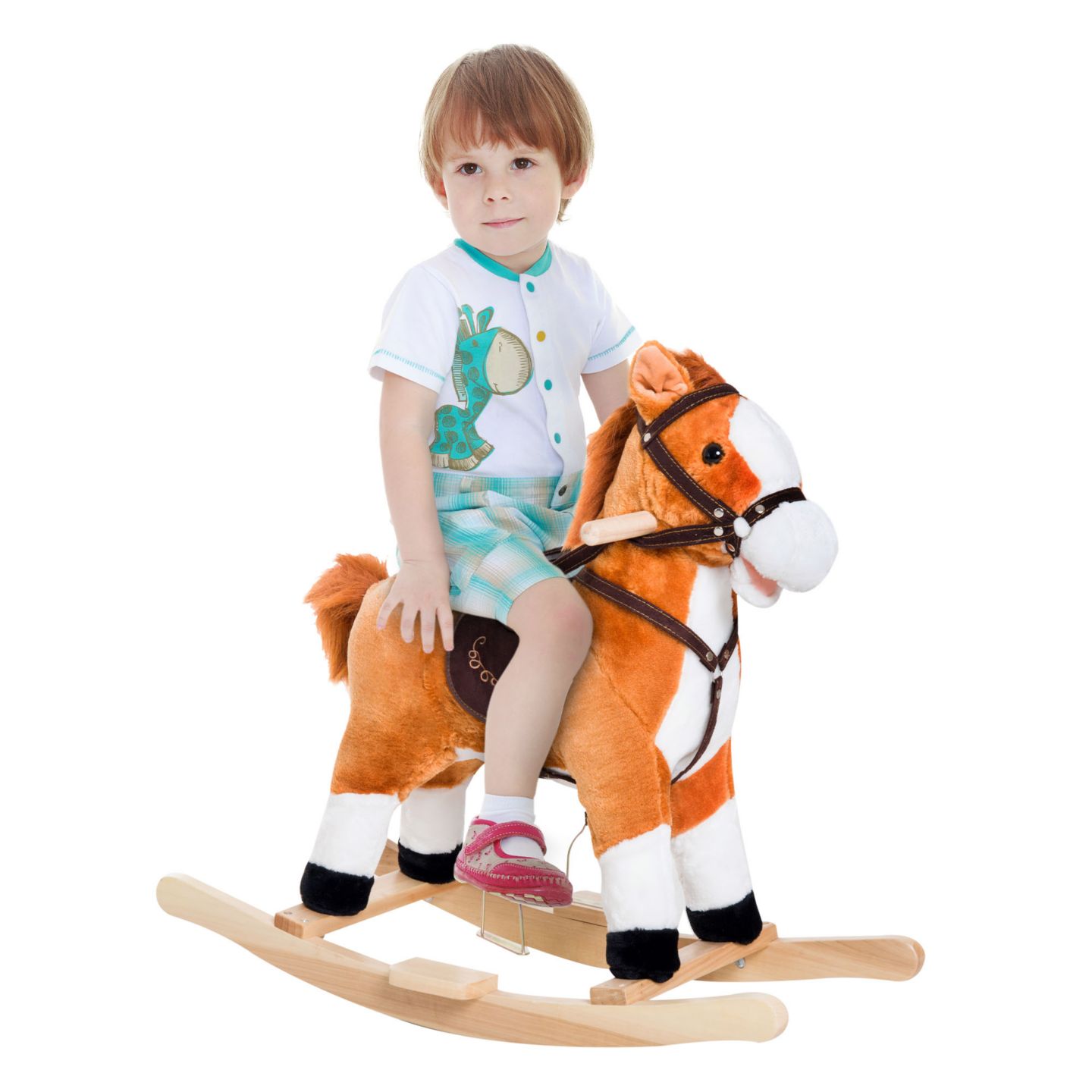 Детская игрушка Qaba Plush Rocking Horse With Realistic Sounds, Supports 88 Lbs., Ages 3+ — фото 1