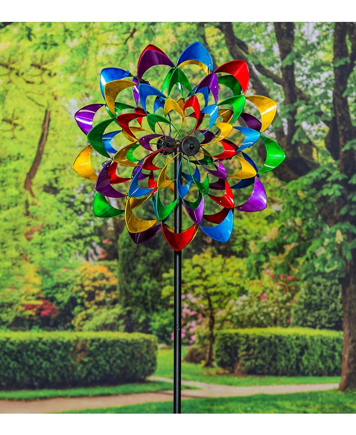 Evergreen 84"H Wind Powered Lighted Wind Spinner, Multicolor Flower