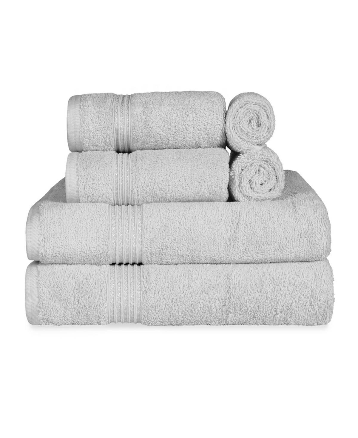 Superior Solid Quick Drying Absorbent 6 Piece Egyptian Cotton Assorted Towel Set Bedding In Silver