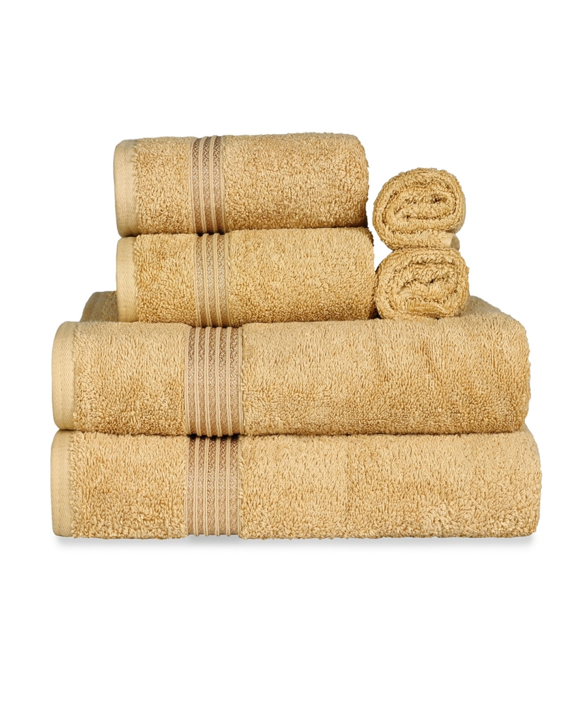 Superior Solid Quick Drying Absorbent 6 Piece Egyptian Cotton Assorted Towel Set Bedding In Gold