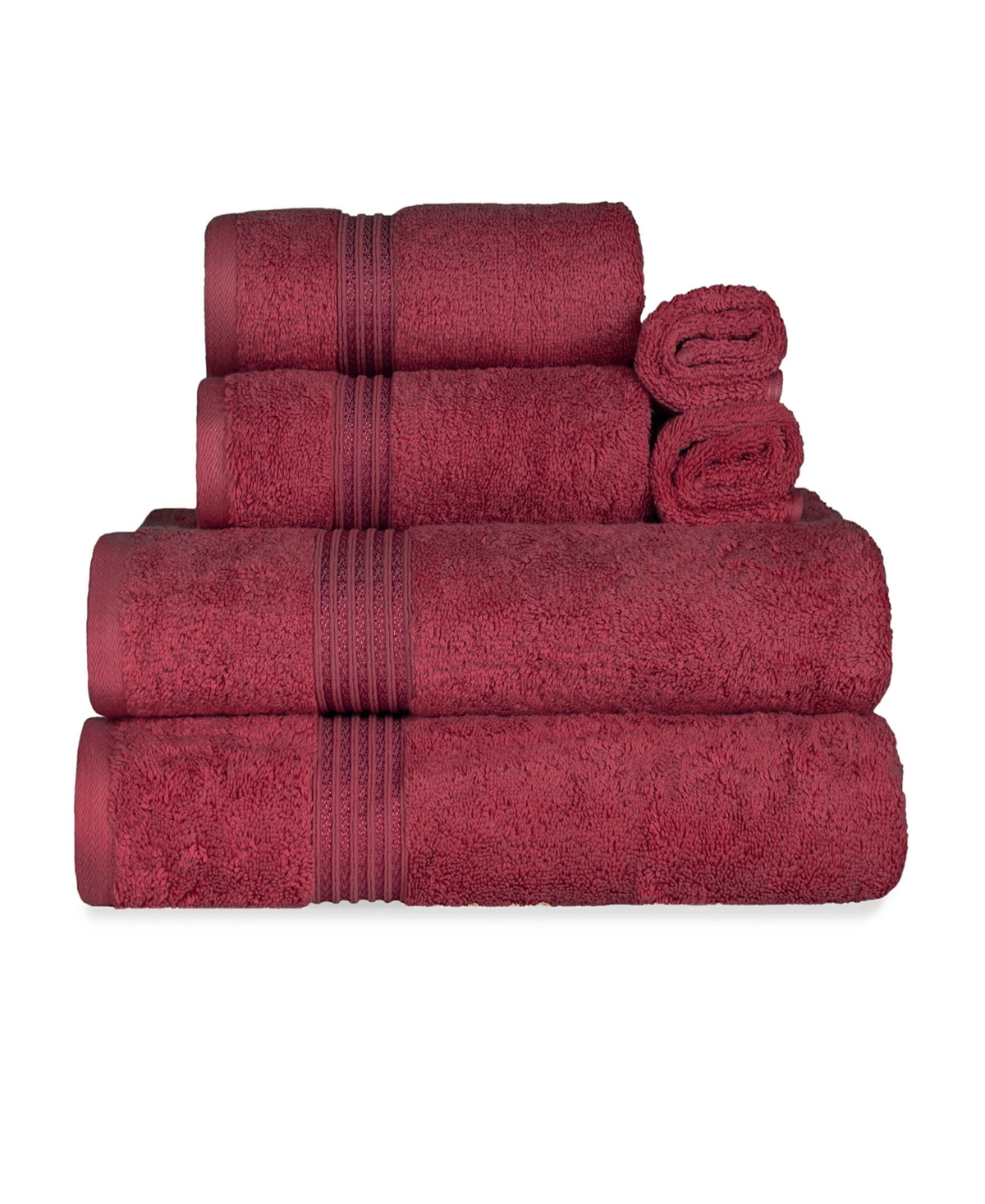 Superior Solid Quick Drying Absorbent 6 Piece Egyptian Cotton Assorted Towel Set Bedding In Burgundy