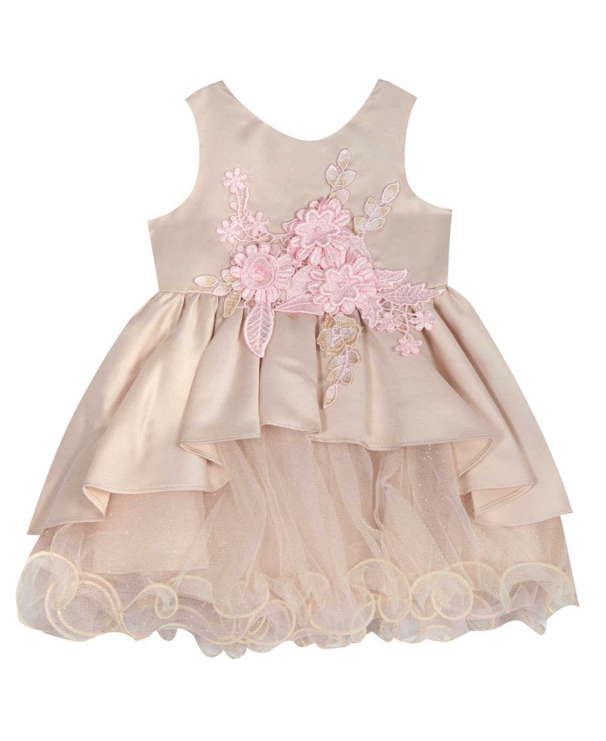Rare Editions Baby Girls Satin Peplum Dress With Wire Hem Mesh Skirt With Flower Applique Detail In Taupe ModeSens