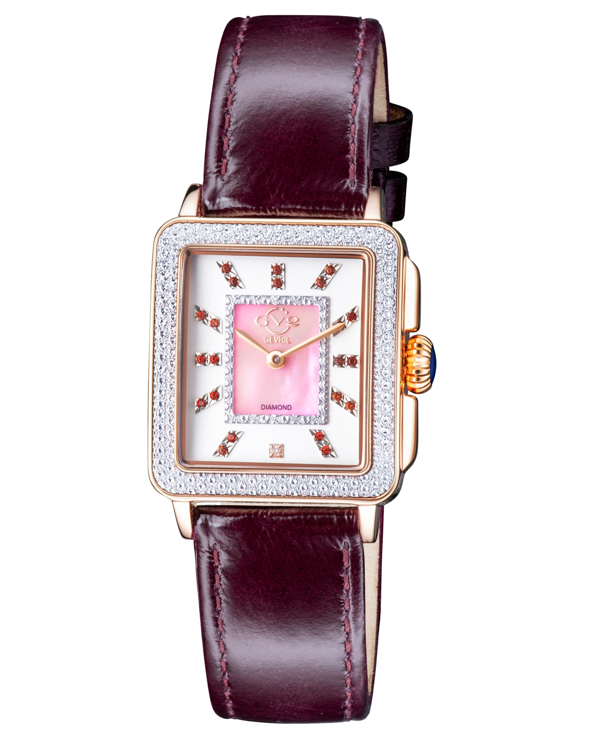 Gv2 By Gevril Women's Padova Gemstone Swiss Quartz Diamond Accent Purple Hand Made Italian Leather Strap Watch 27m In Rose
