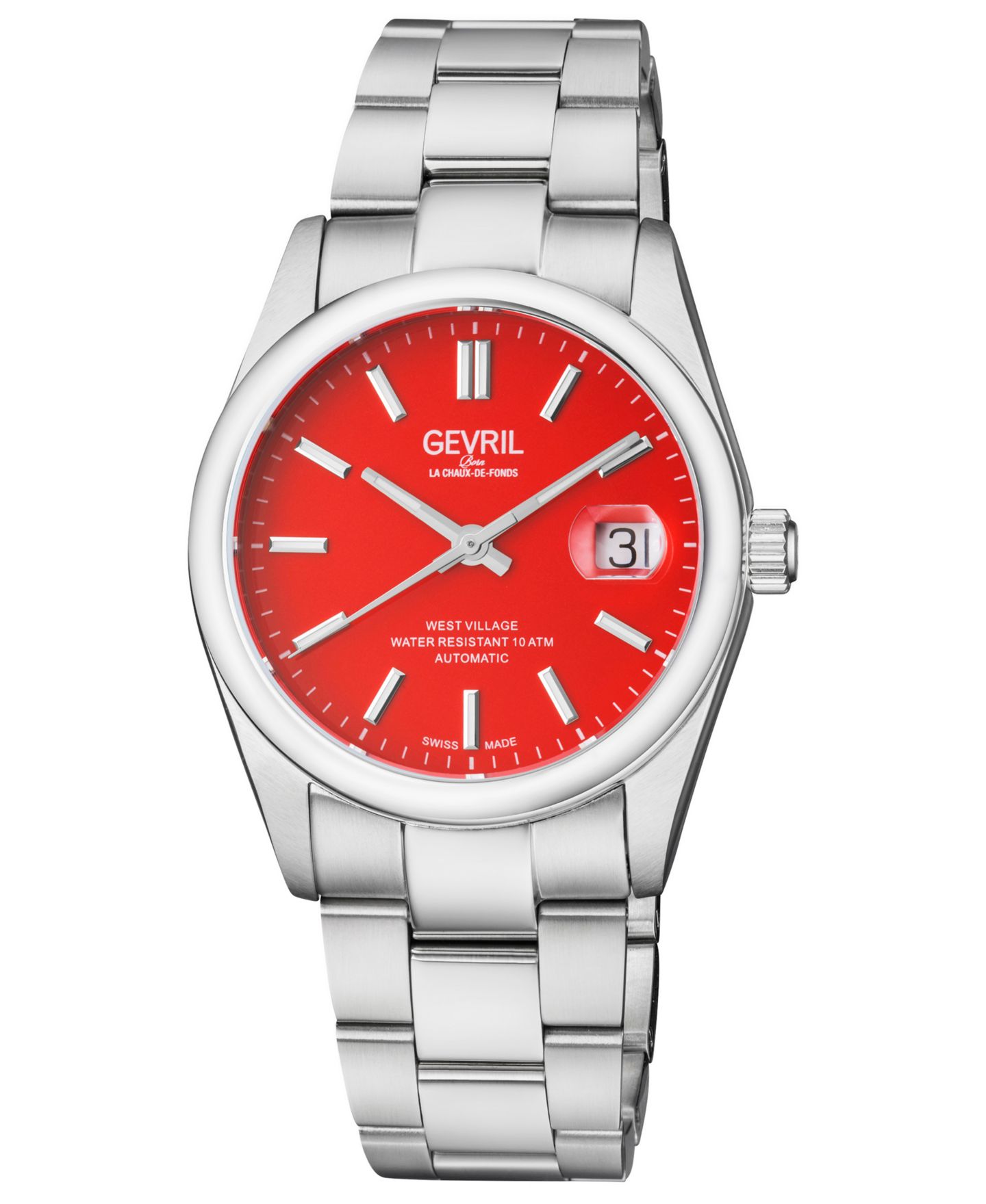 Мужские часы Gevril West Village Swiss Automatic 316L Stainless Steel Bracelet Watch, цвет: Серебряный — фото 1