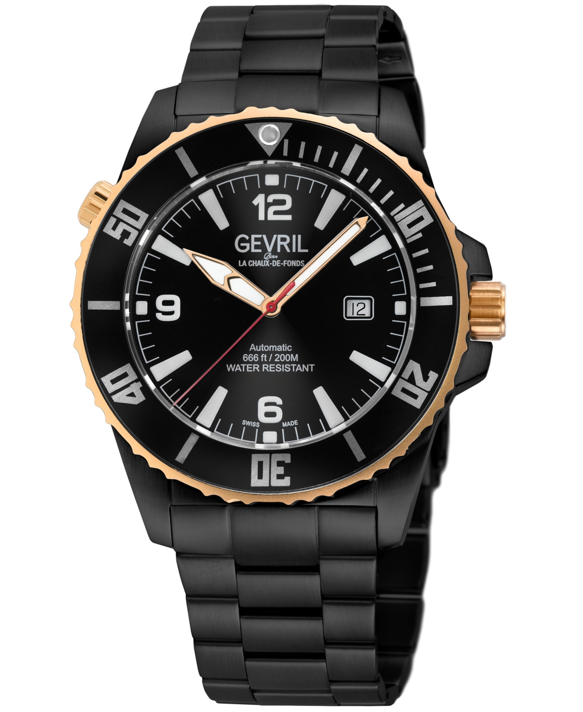 Gevril Men's Canal Street Swiss Automatic Ion Plating Black Stainless Steel Bracelet Watch 46mm In Black / Gold Tone / Rose / Rose Gold Tone