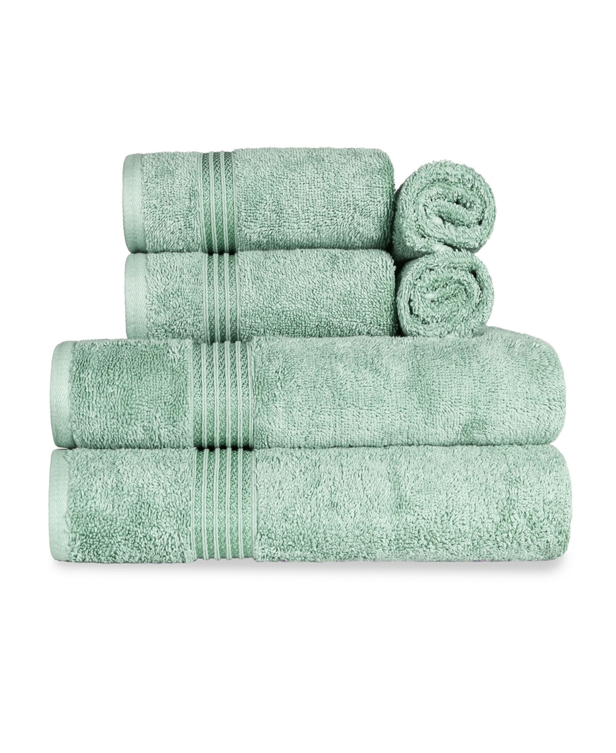 Superior Solid Quick Drying Absorbent 6 Piece Egyptian Cotton Assorted Towel Set Bedding In Sage