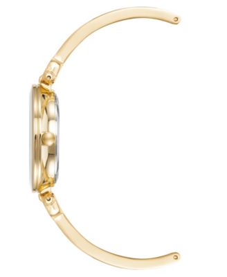 Women's Gold-Tone Alloy Bangle with White Enamel and Crystal Accents Fashion Watch 33mm Set 3 Pieces