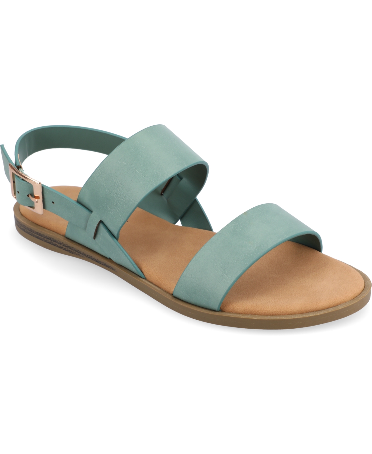 Journee Collection Women's Lavine Double Strap Flat Sandals In Seafoam