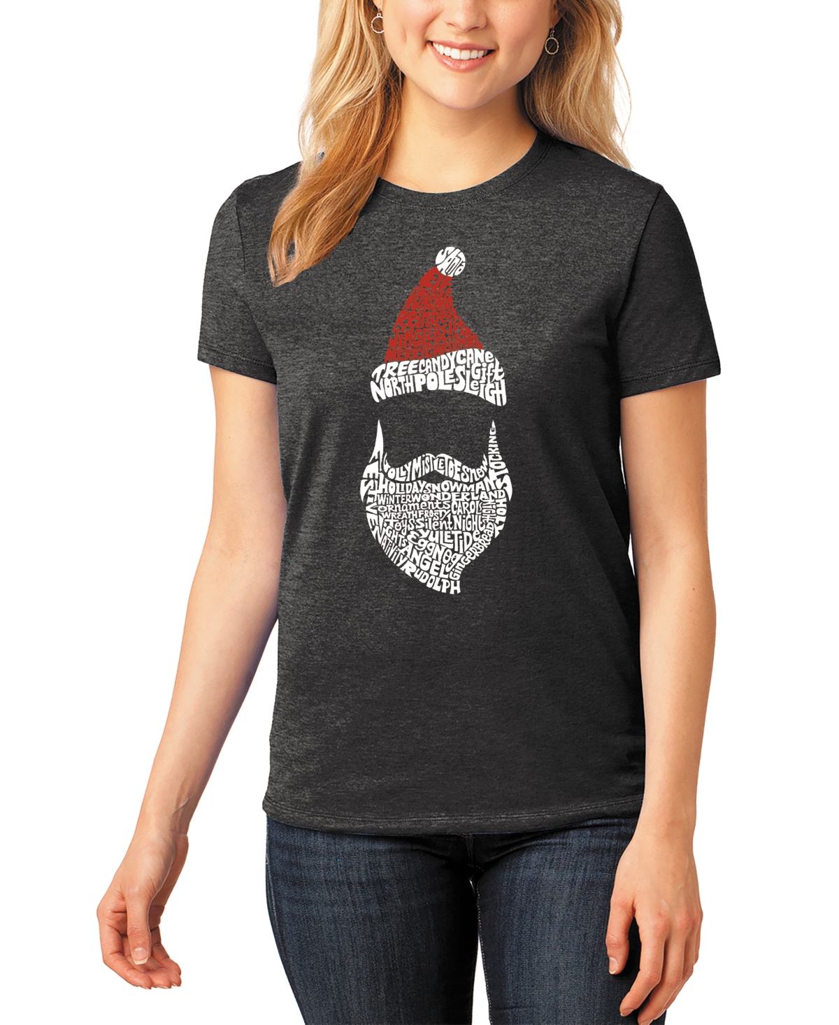 La Pop Art Women's Santa Claus Premium Blend Word Art T-shirt In Black