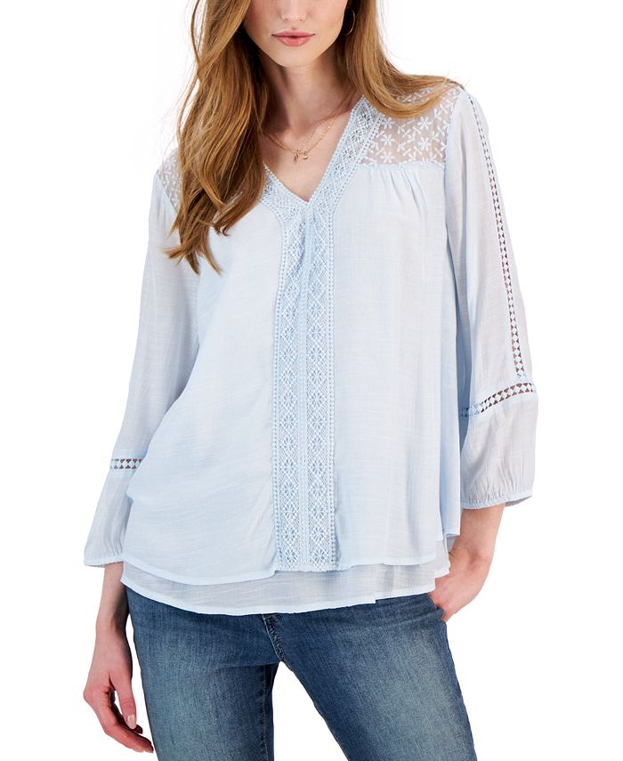 Style & Co Petite V-Neck Lace-Trim Top, Created for Macy's - Macy's