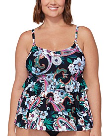 Plus Size Printed Triple-Tiered Underwire Tankini Swim Top, Created for Macy's