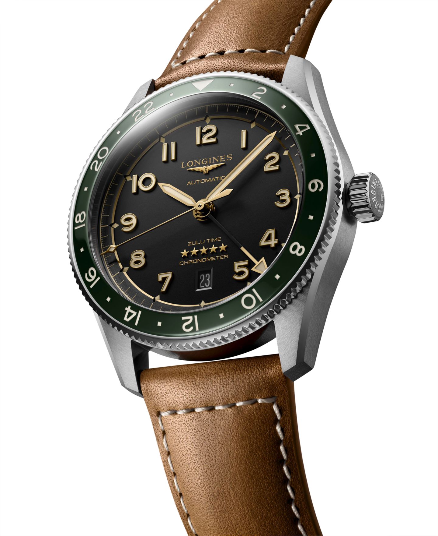 Мужские часы Longines Swiss Automatic Spirit Zulu Time Brown Leather Strap Watch 42mm — фото 3