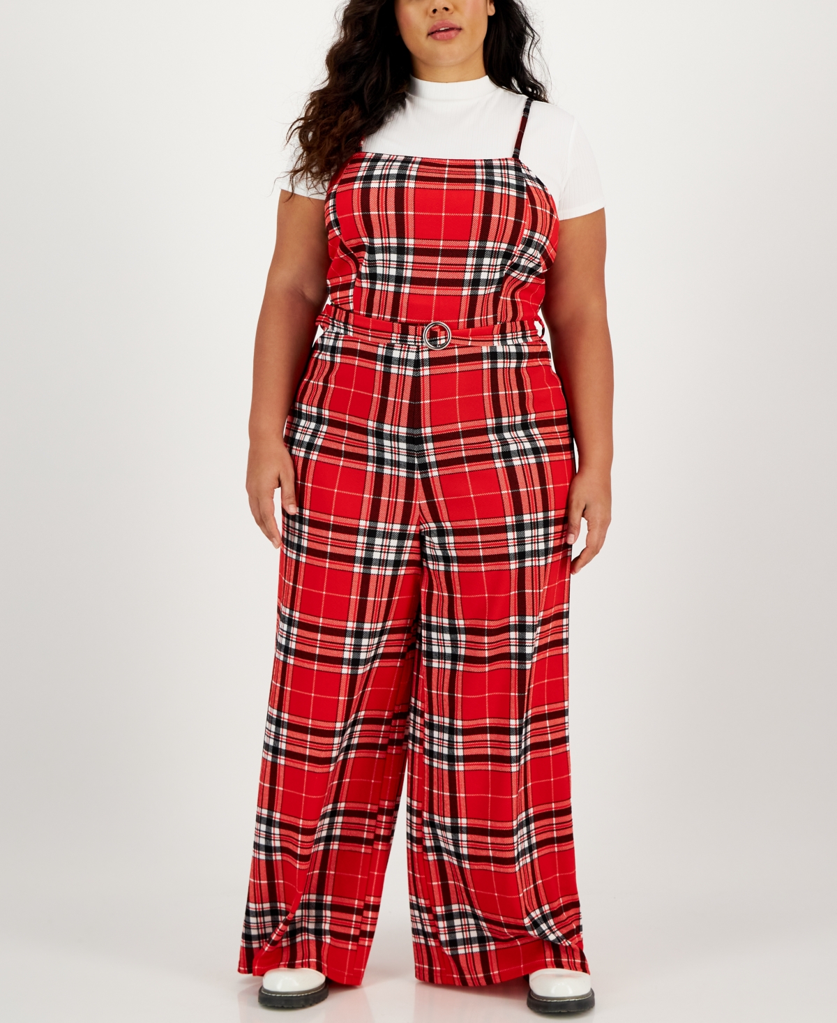 Full Circle Trends Trendy Plus Size Mock Neck Top & Printed Jumpsuit Set